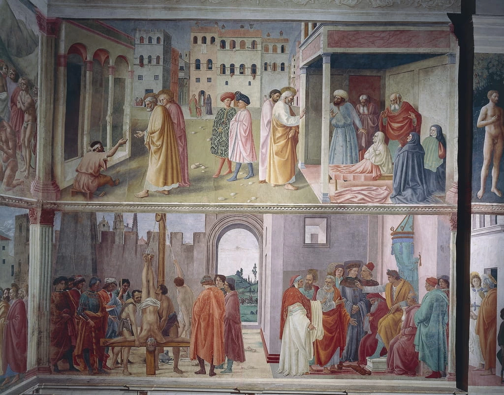 Filippo Lippi - La guarigione dello storpio, di Masolino da Panicale, San Pietro affronta Simon Magus e Il martirio di San Pietro, di Filippino Lippi